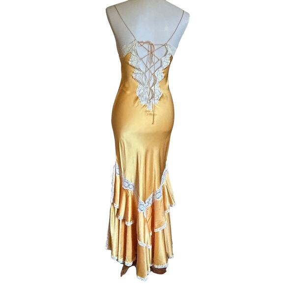 Vintage 80s Old Hollywood Jenny Dobell Marigold Silk Gown & Robe Set, Lace Sz 8 - Picture 2 of 12